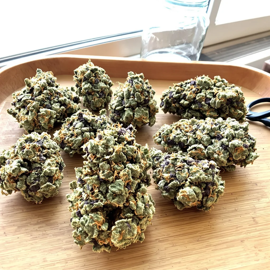 13 Dawgs 38% Indica / 62% Sativa — Blüte mit sichtbaren Trichomen