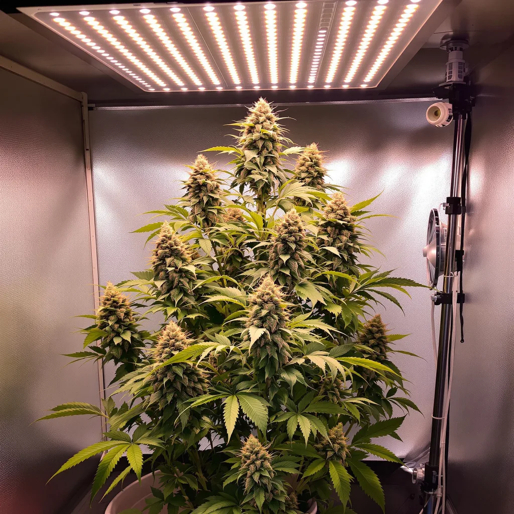 13 Dawgs 38% Indica / 62% Sativa — Blüte mit sichtbaren Trichomen