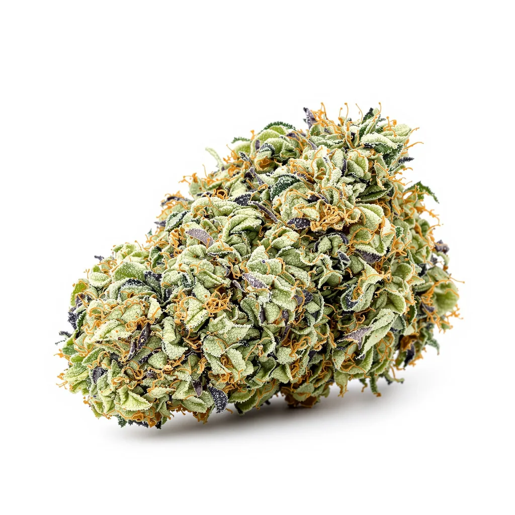 13 Dawgs 38% Indica / 62% Sativa — Blüte mit sichtbaren Trichomen