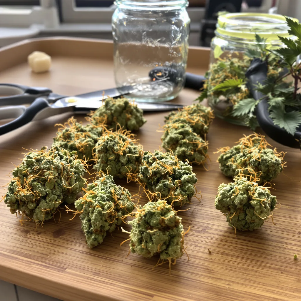 3 Kings 13% Indica / 87% Sativa — Blüte mit sichtbaren Trichomen