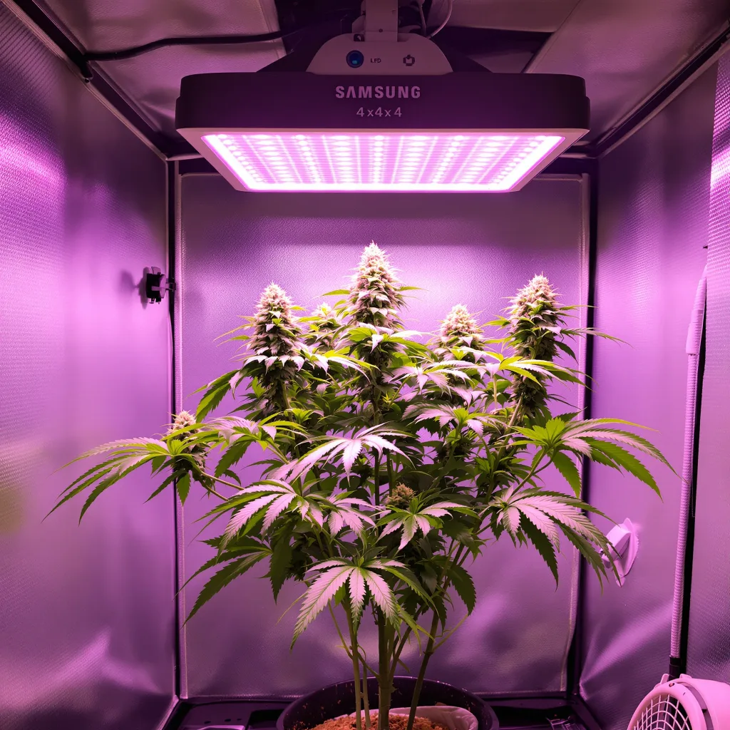 501st OG 74% Indica / 26% Sativa — Blüte mit sichtbaren Trichomen