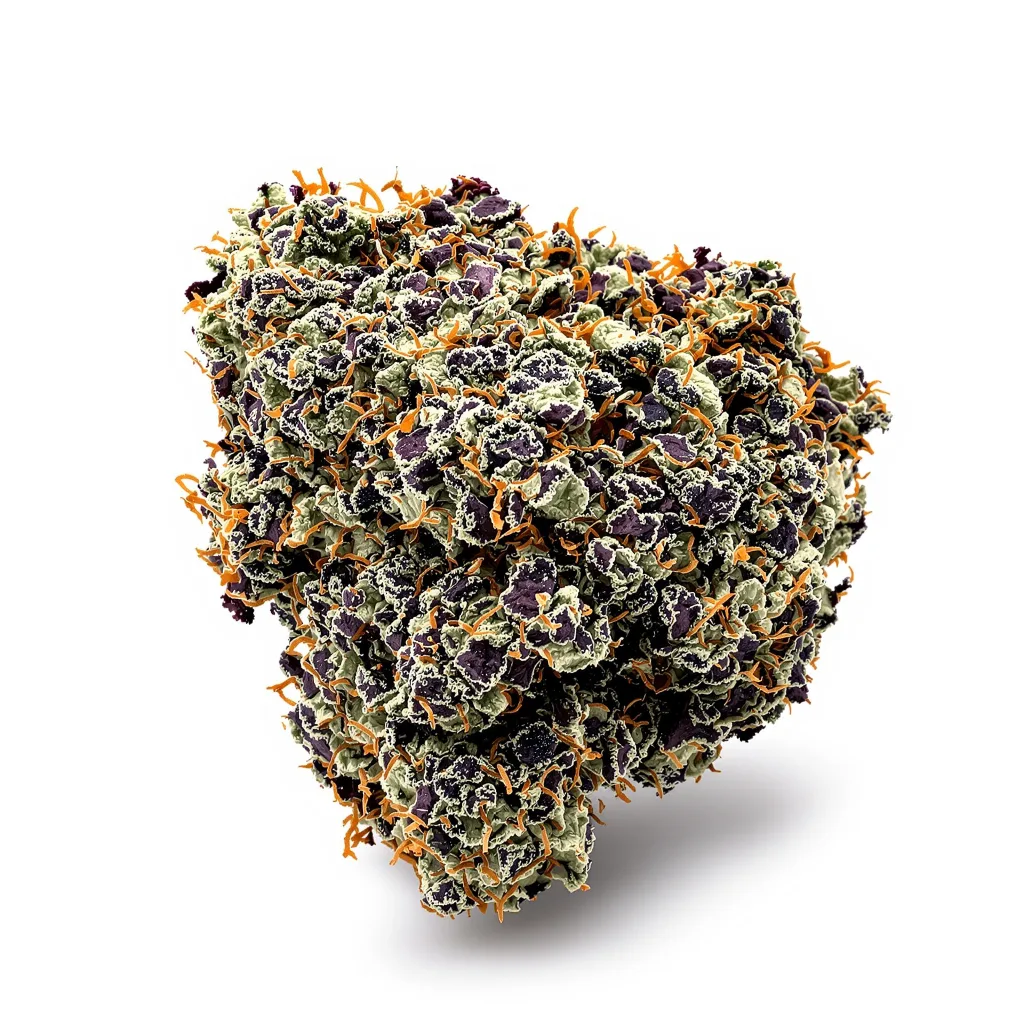 501st OG 74% Indica / 26% Sativa — Blüte mit sichtbaren Trichomen