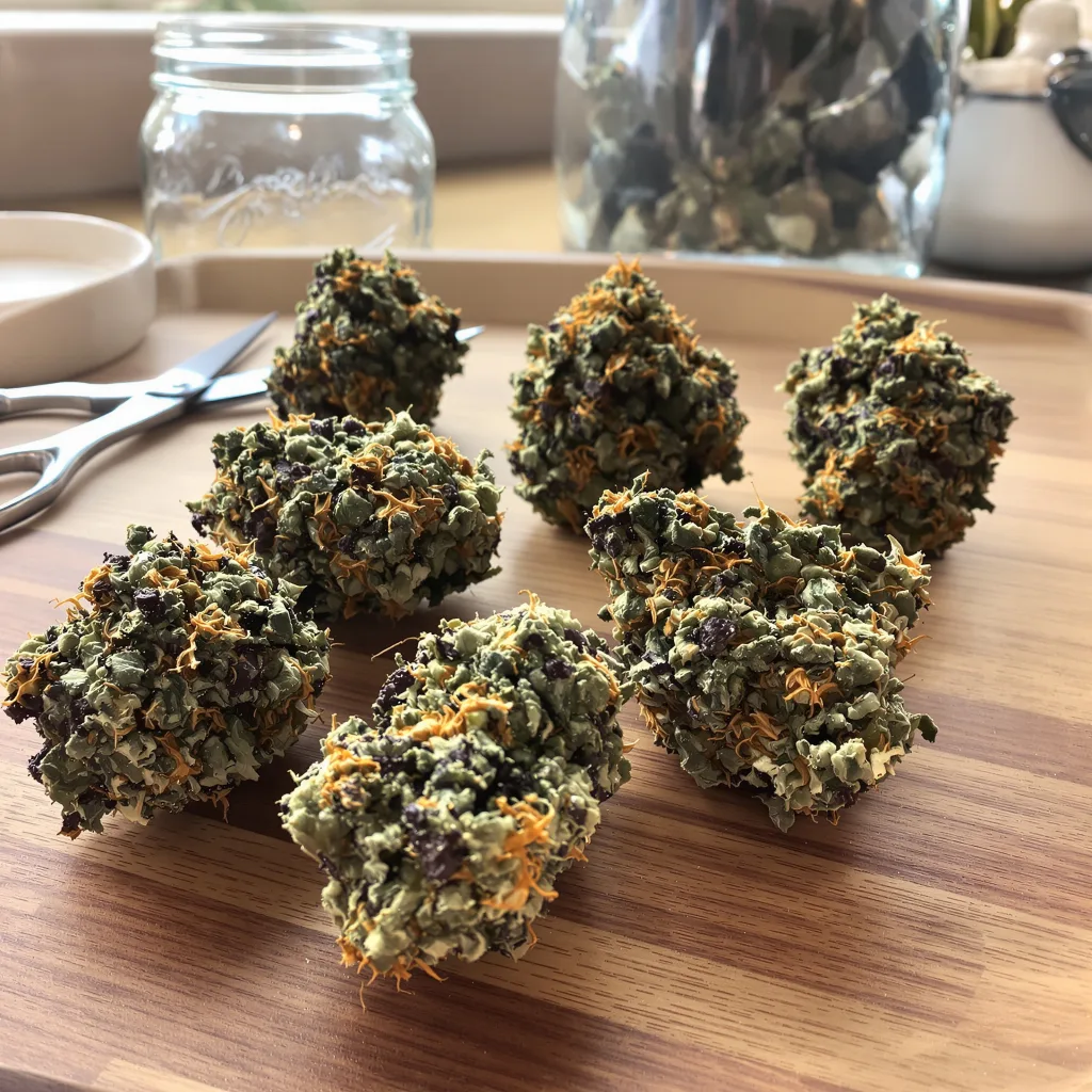 8 Ball Kush 86% Indica / 14% Sativa — Blüte mit sichtbaren Trichomen