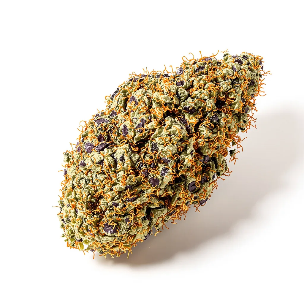 8 Ball Kush 86% Indica / 14% Sativa — Blüte mit sichtbaren Trichomen