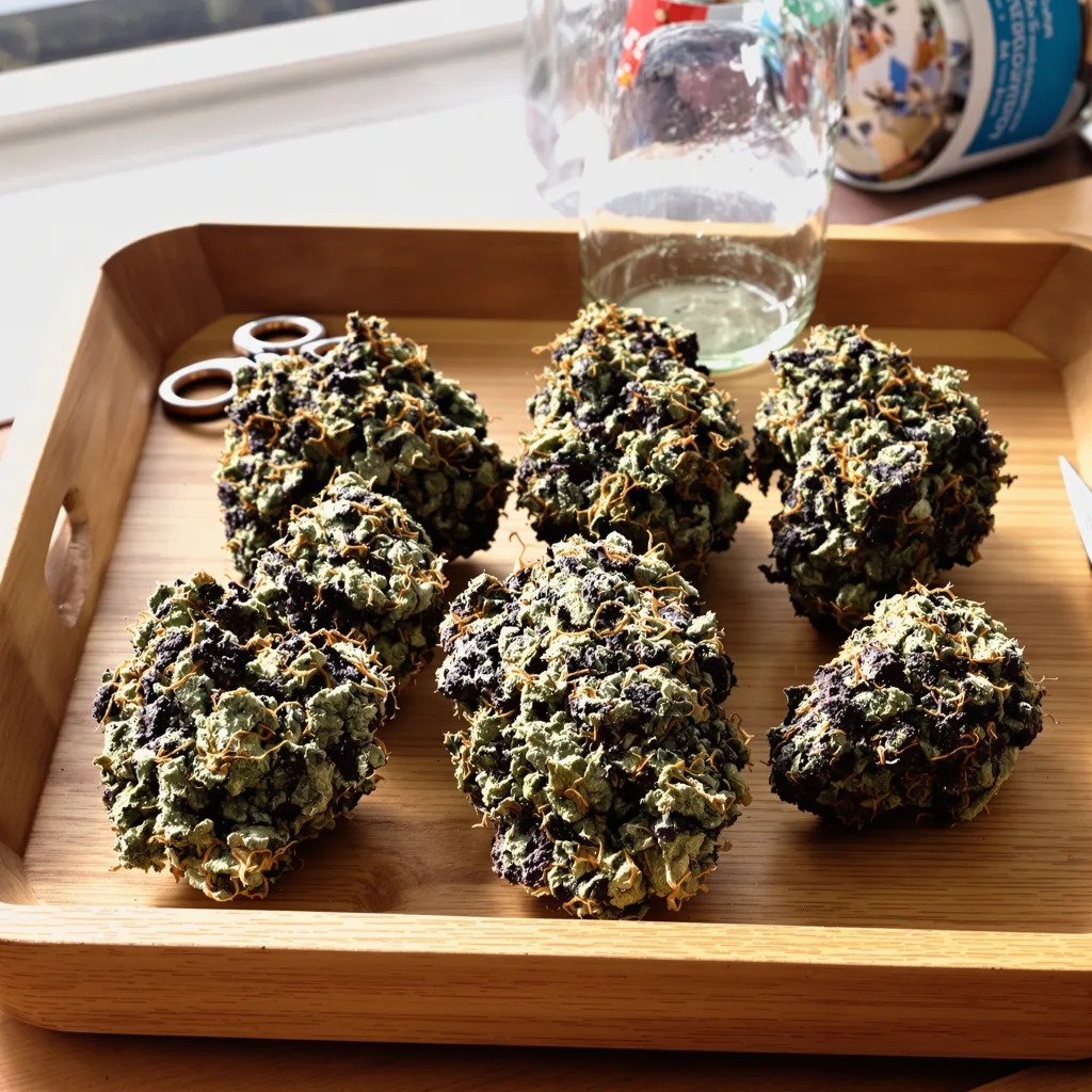 A-10 70% Indica / 20% Sativa — Blüte mit sichtbaren Trichomen