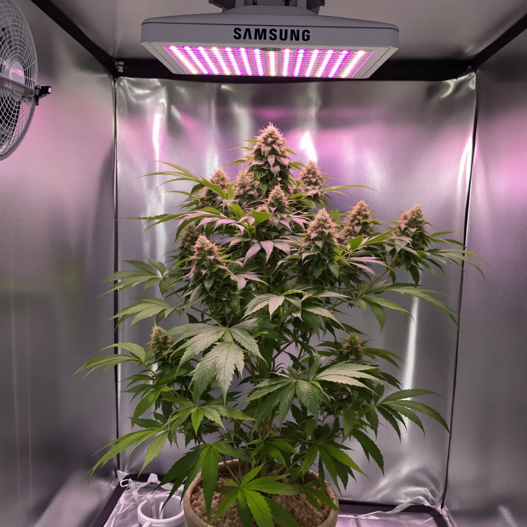A-10 70% Indica / 20% Sativa — Blüte mit sichtbaren Trichomen
