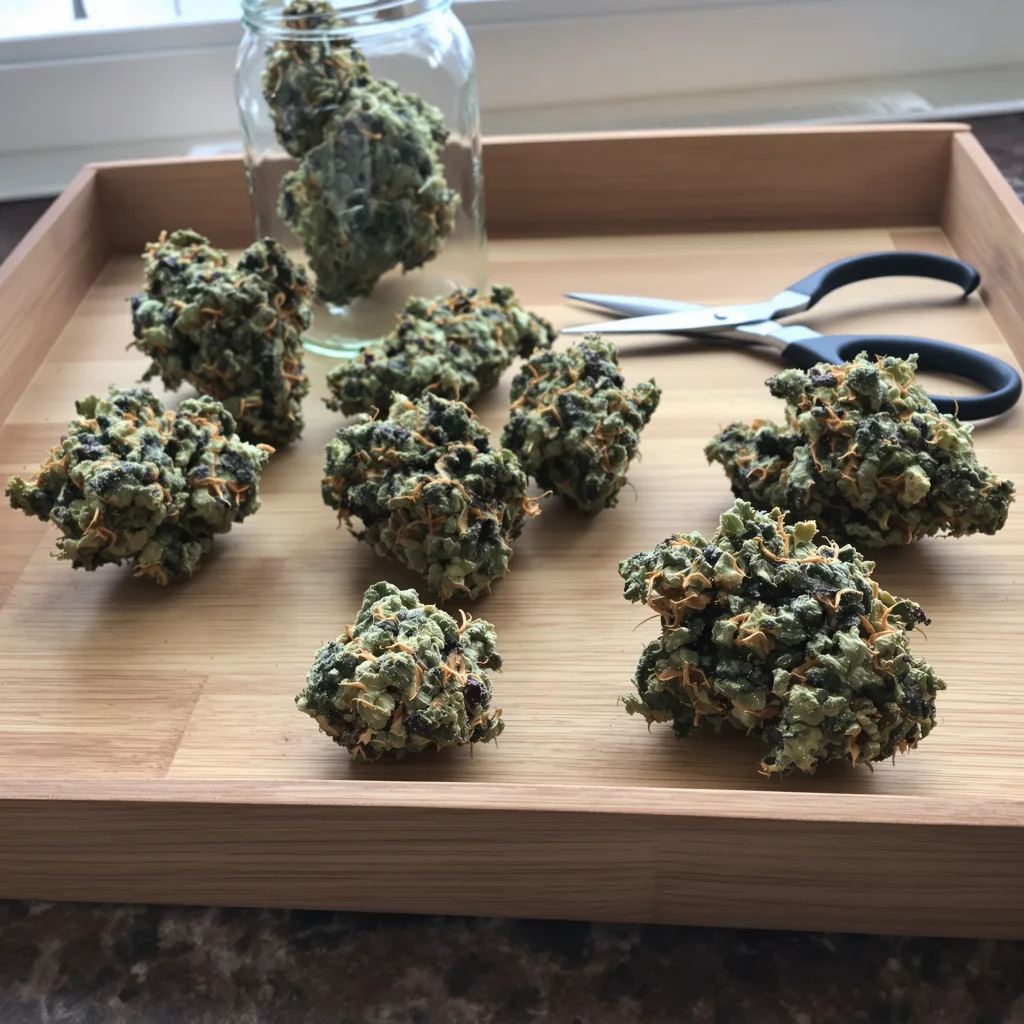 Ace Killer OG 66% Indica / 34% Sativa — Blüte mit sichtbaren Trichomen
