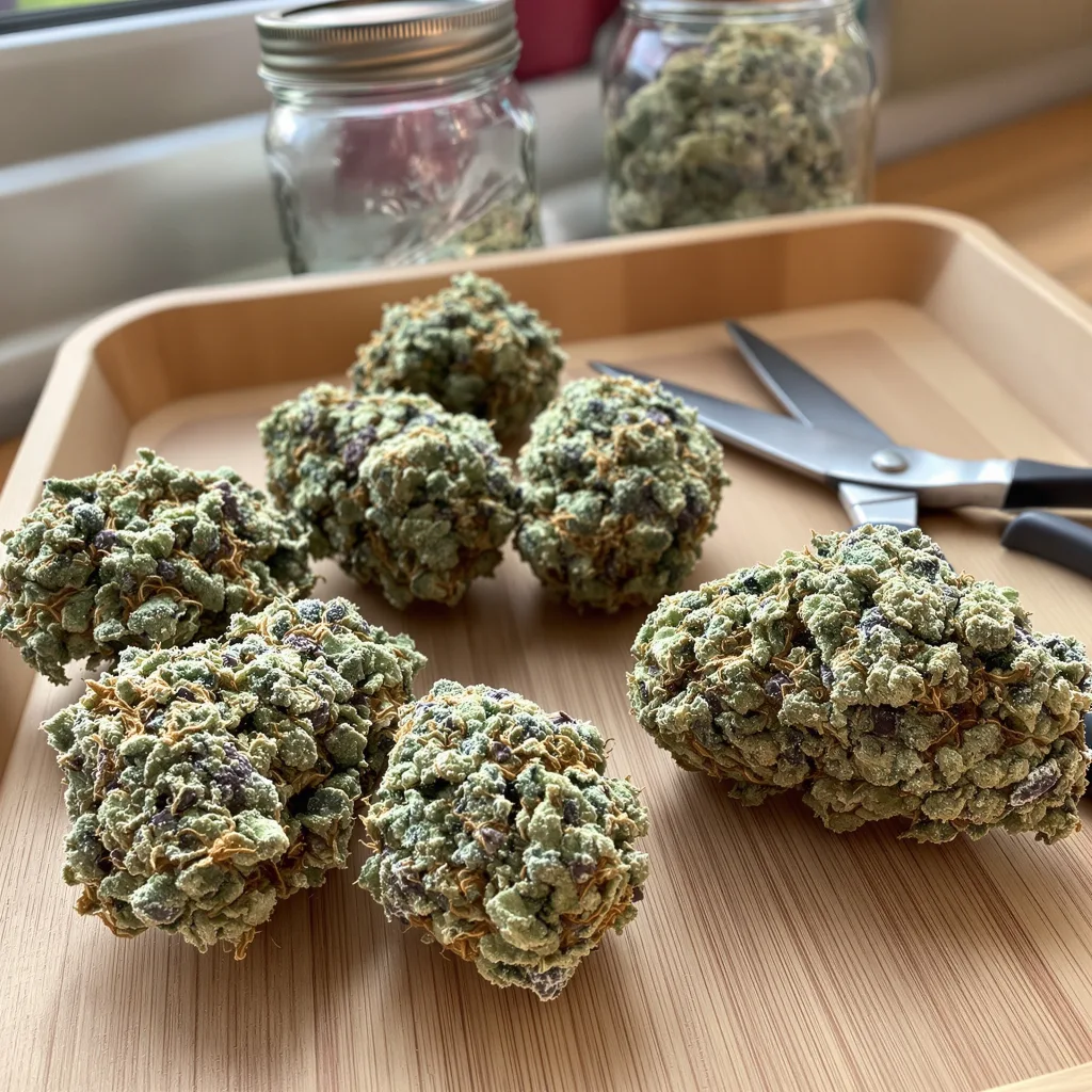 Afghan Big Bud 56% Indica / 44% Sativa — Blüte mit sichtbaren Trichomen