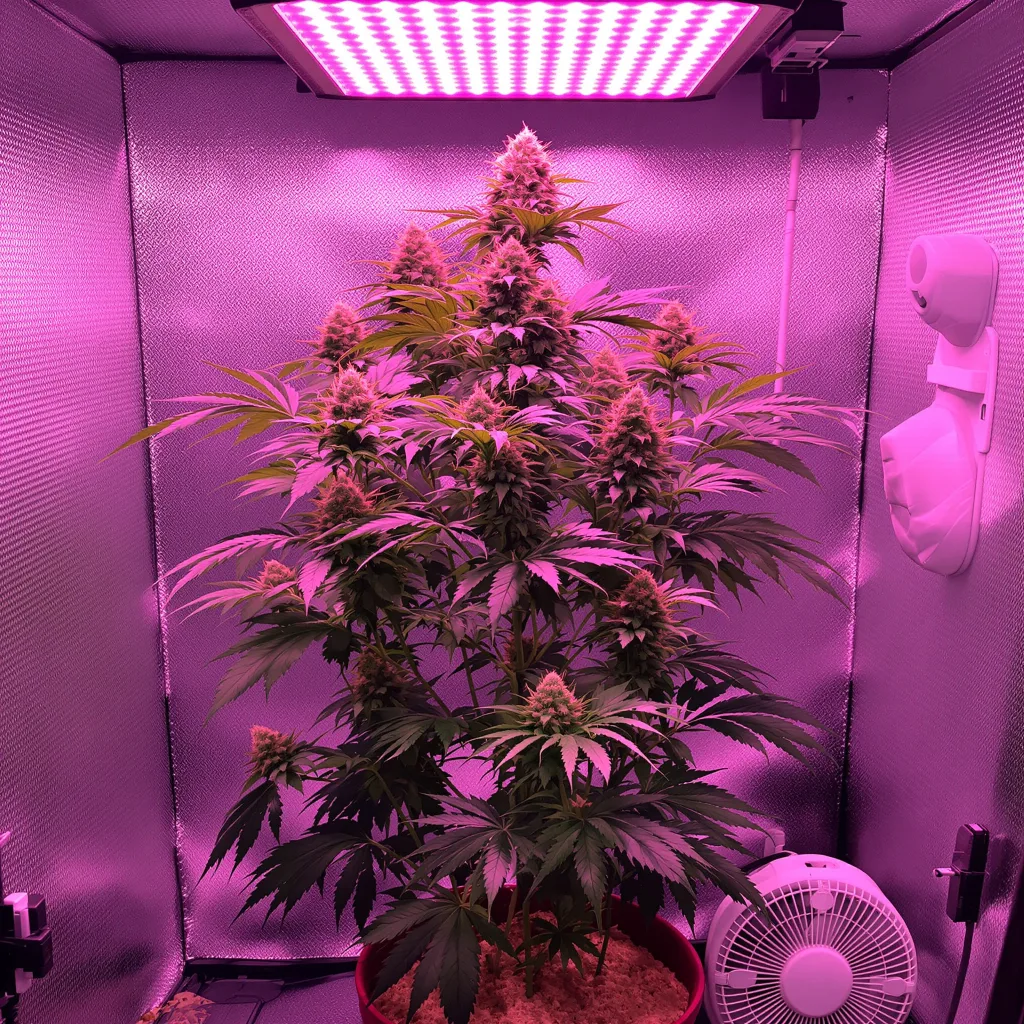 Afghan Big Bud 56% Indica / 44% Sativa — Blüte mit sichtbaren Trichomen