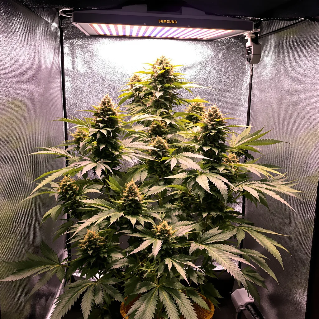 Afghan 70% Indica / 30% Sativa — Blüte mit sichtbaren Trichomen