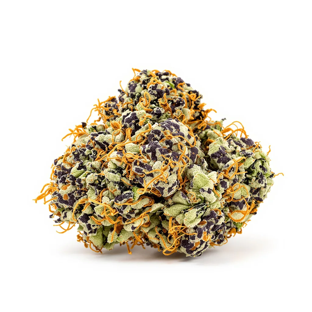 Afghan 70% Indica / 30% Sativa — Blüte mit sichtbaren Trichomen