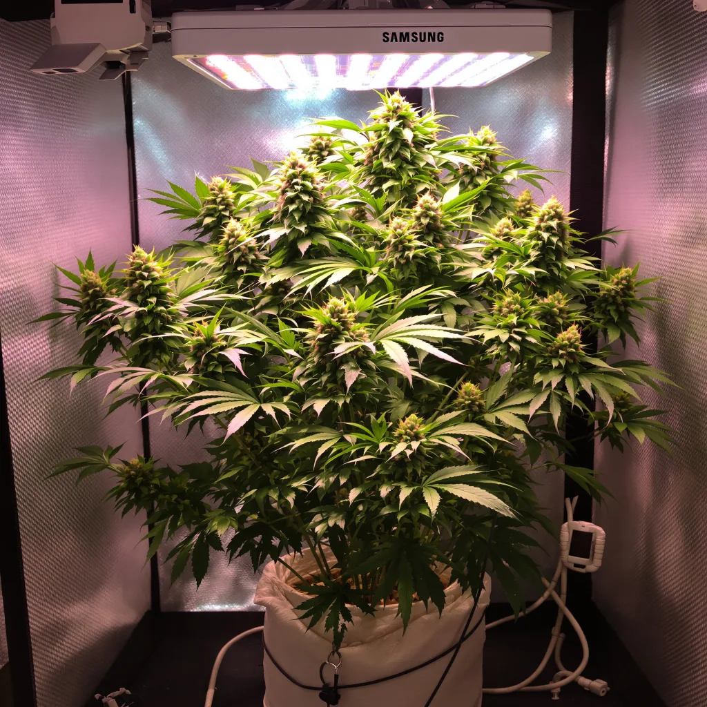Afghan Kush 67% Indica / 33% Sativa — Blüte mit sichtbaren Trichomen