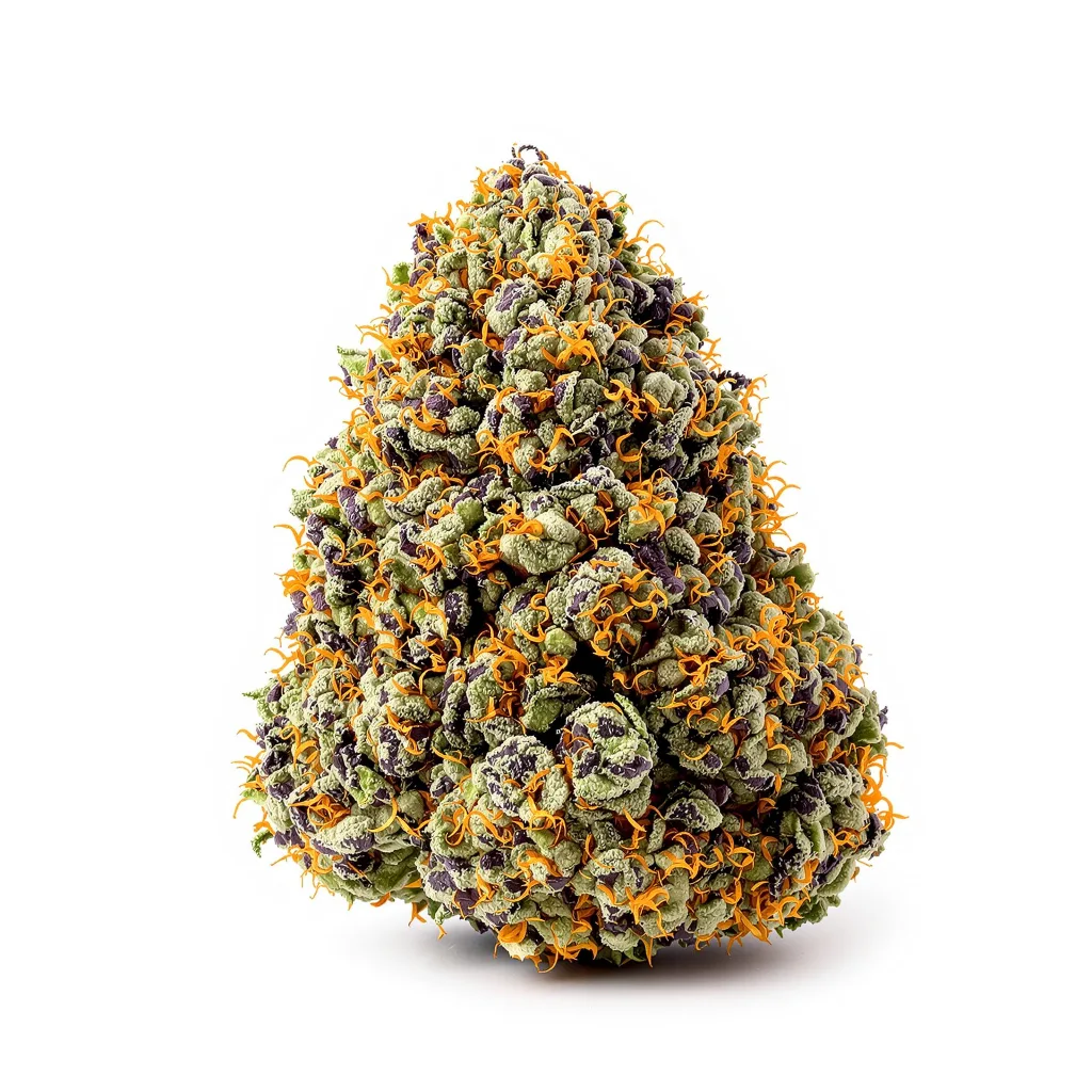 Afghan Kush 67% Indica / 33% Sativa — Blüte mit sichtbaren Trichomen