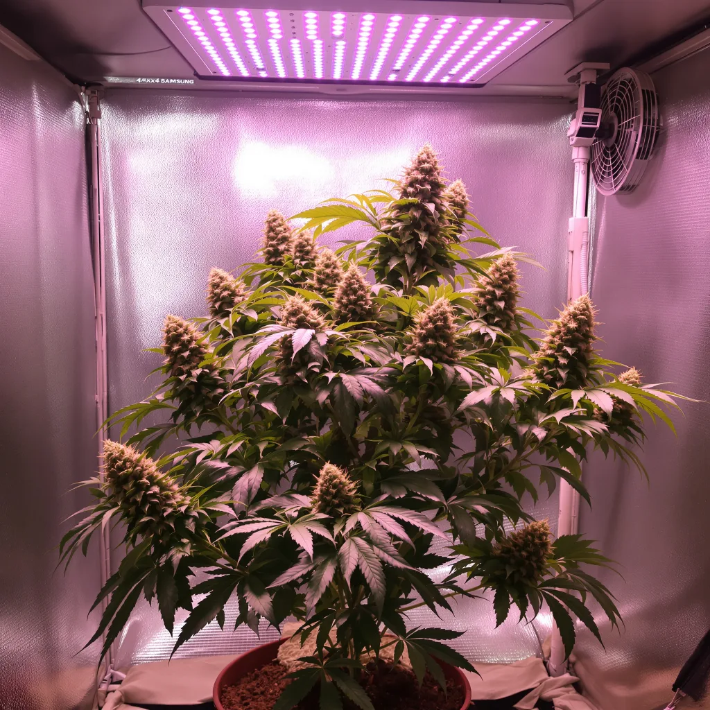 Afghani 70% Indica / 30% Sativa — Blüte mit sichtbaren Trichomen