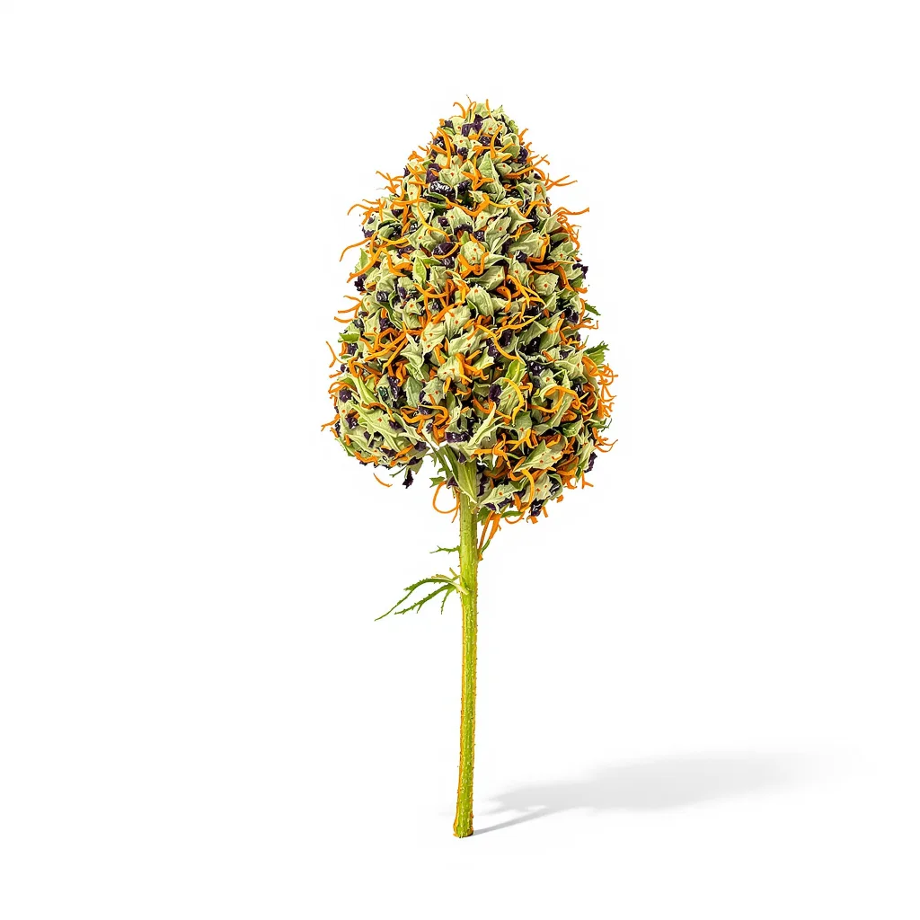 Afghani 70% Indica / 30% Sativa — Blüte mit sichtbaren Trichomen