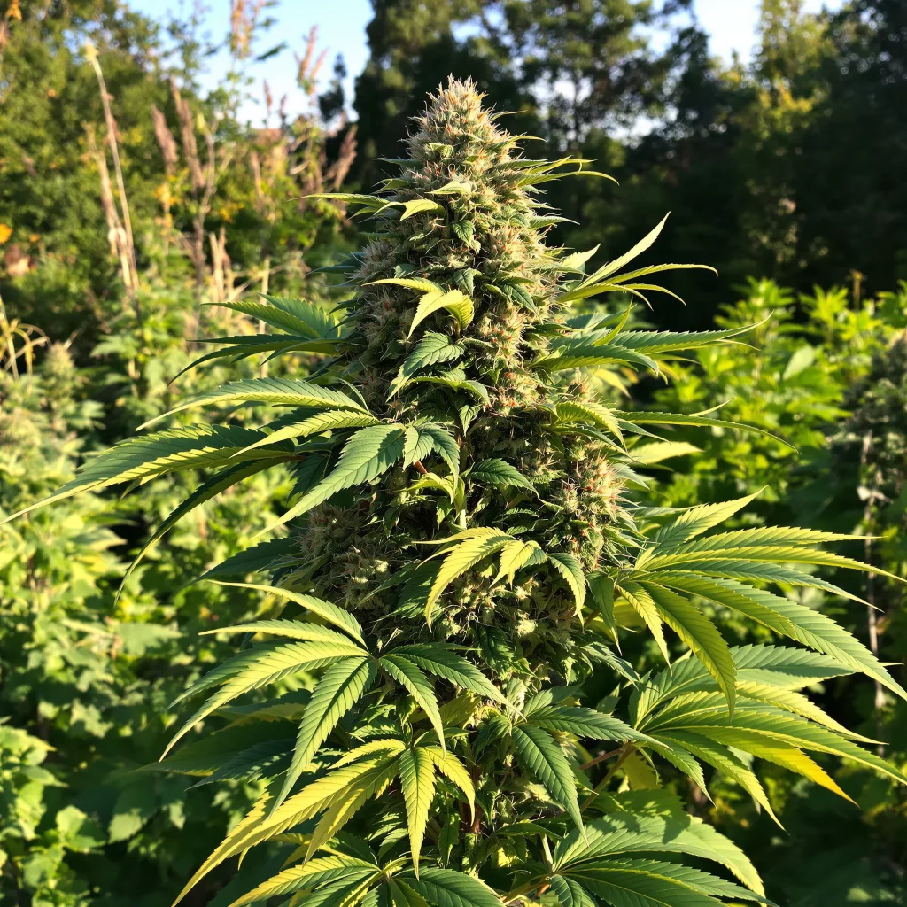 Afgooey 65% Indica / 35% Sativa — Blüte mit sichtbaren Trichomen