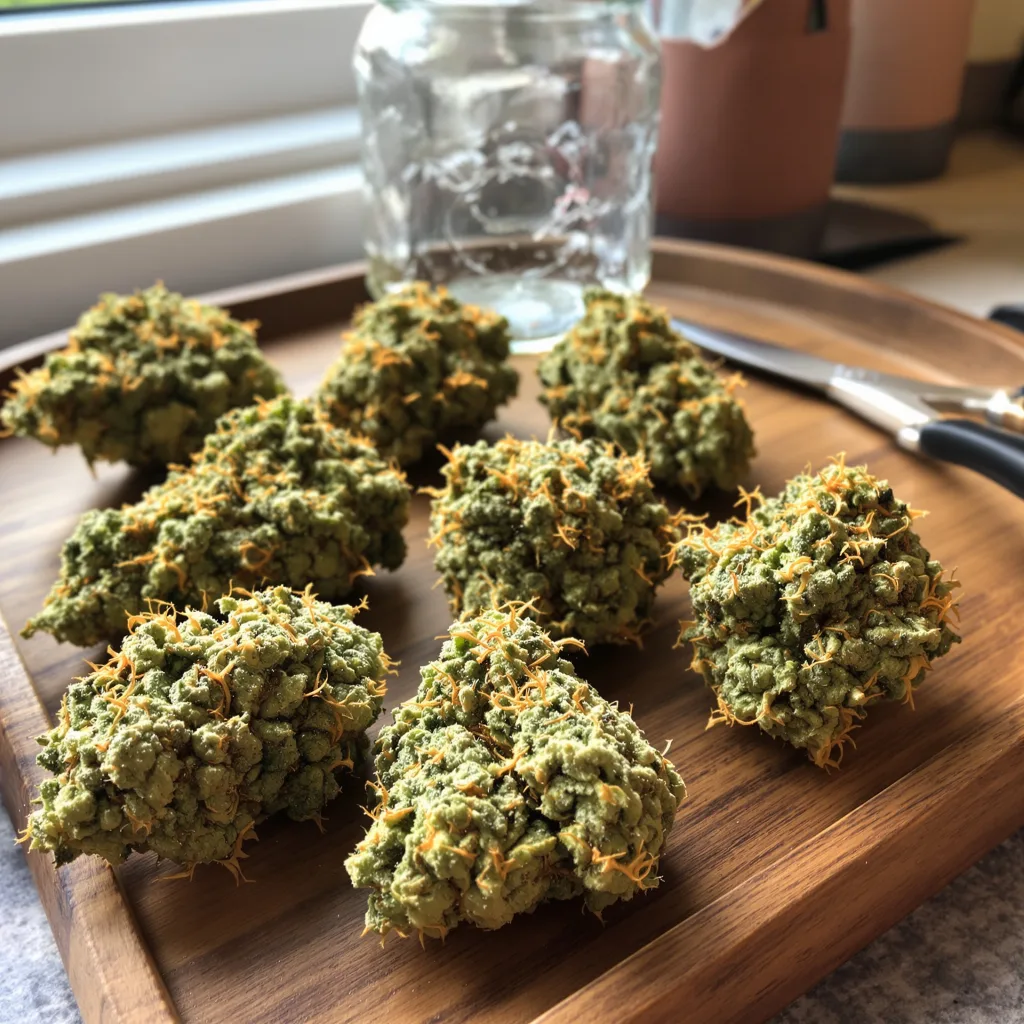 Agent Tangie 11% Indica / 89% Sativa — Blüte mit sichtbaren Trichomen