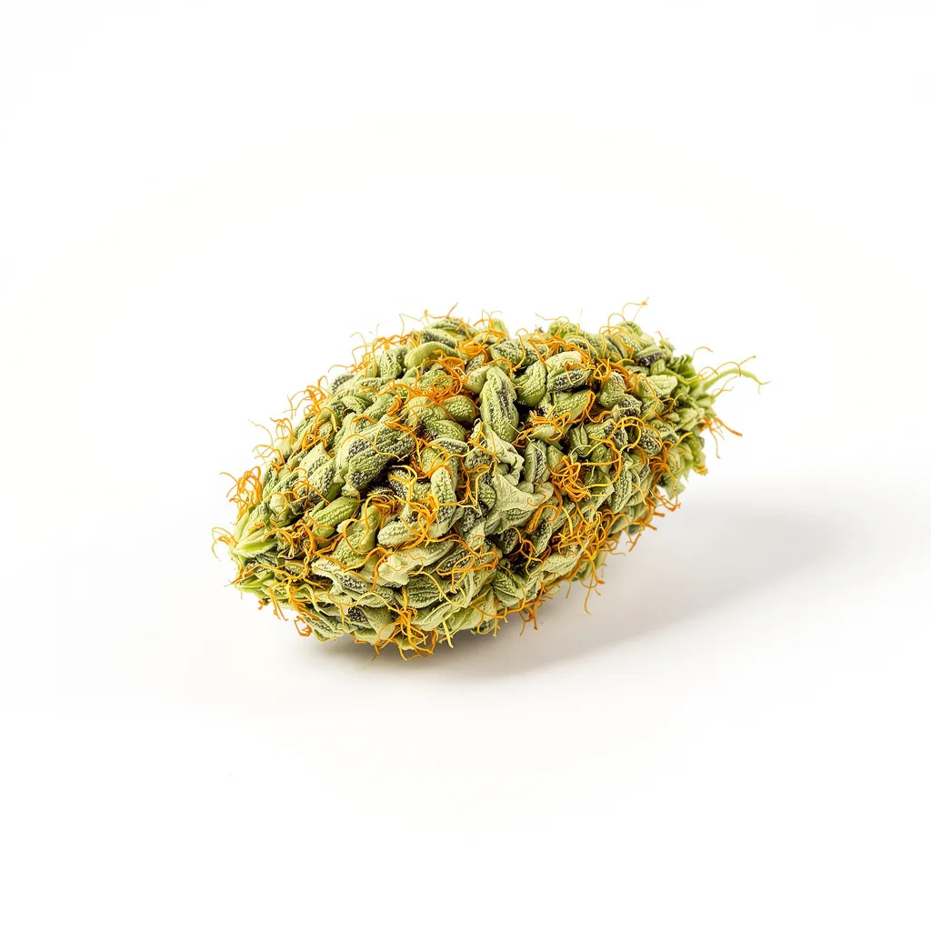 Agent Tangie 11% Indica / 89% Sativa — Blüte mit sichtbaren Trichomen