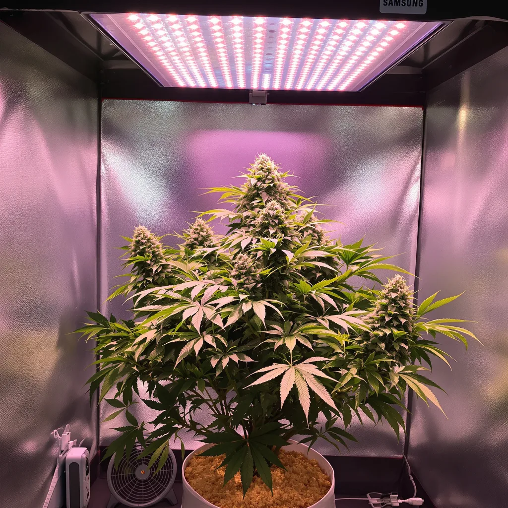 Alien Bubba 79% Indica / 21% Sativa — Blüte mit sichtbaren Trichomen