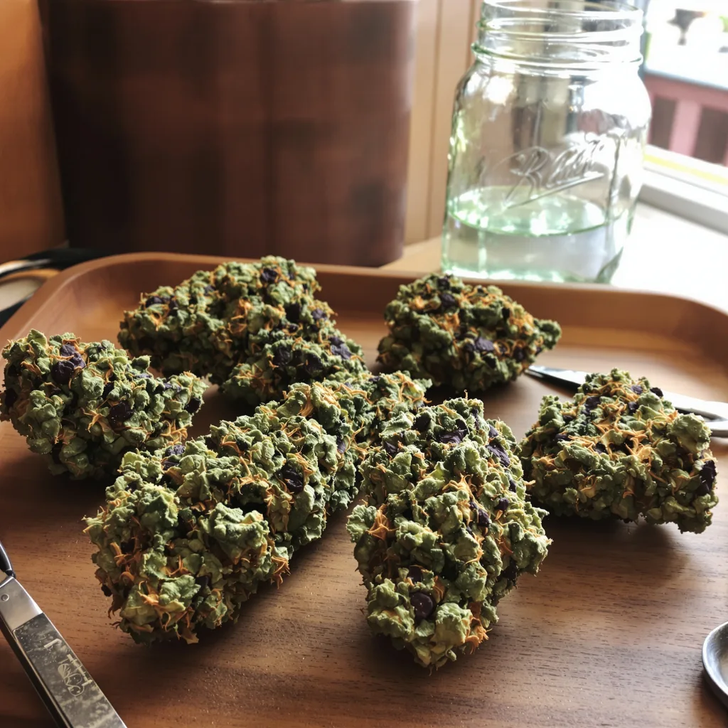 Alien Gorilla Glue 74% Indica / 26% Sativa — Blüte mit sichtbaren Trichomen