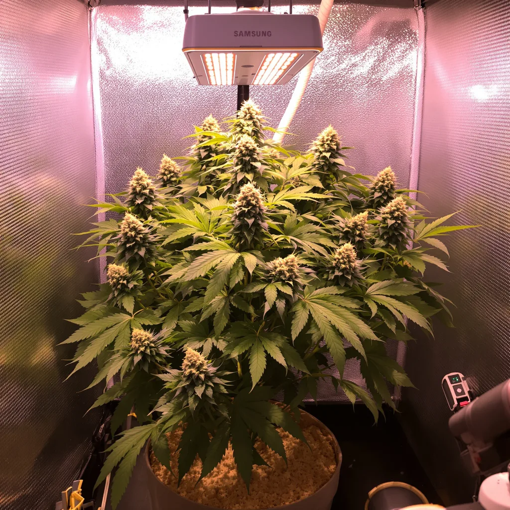 Alien Gorilla Glue 74% Indica / 26% Sativa — Blüte mit sichtbaren Trichomen