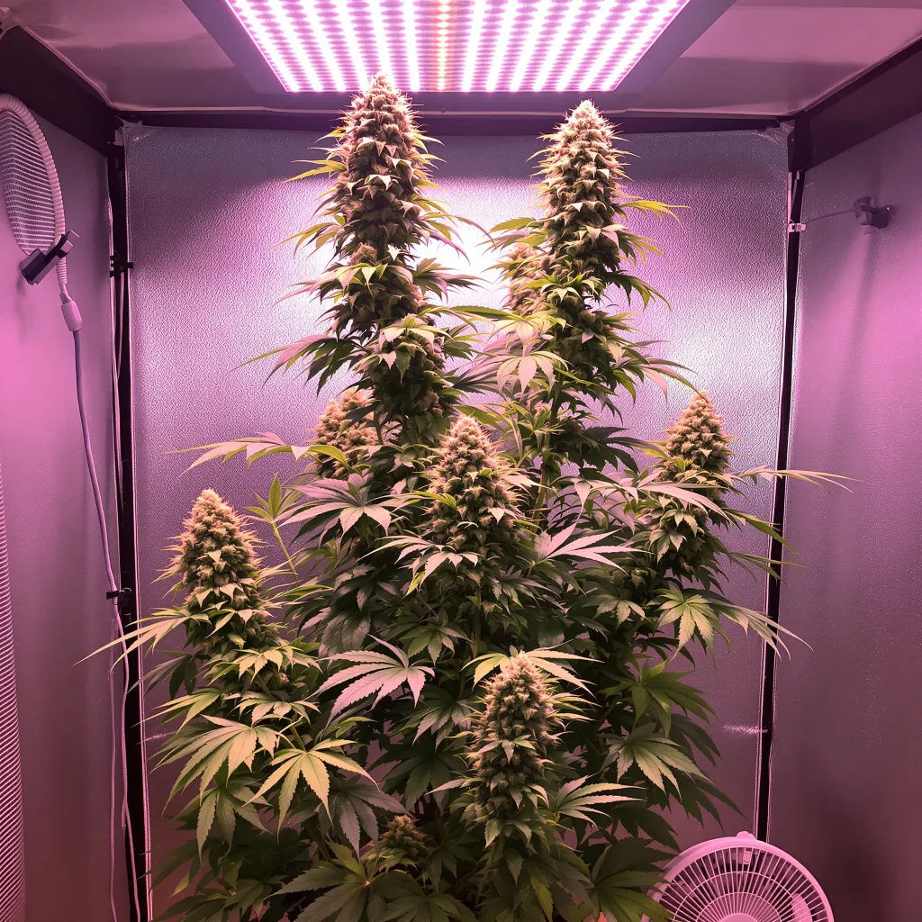 Alpha Blue 24% Indica / 76% Sativa — Blüte mit sichtbaren Trichomen