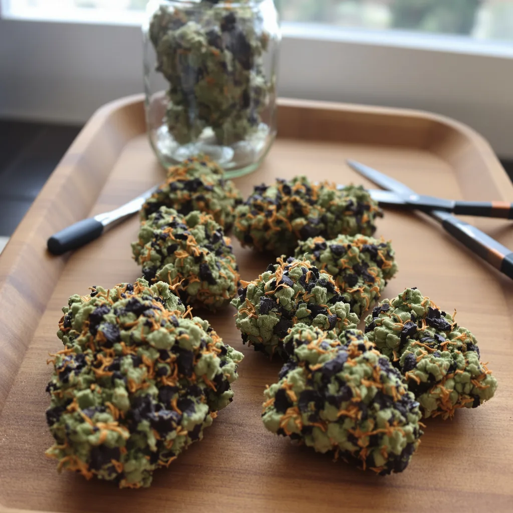 Amazonian 77% Indica / 23% Sativa — Blüte mit sichtbaren Trichomen