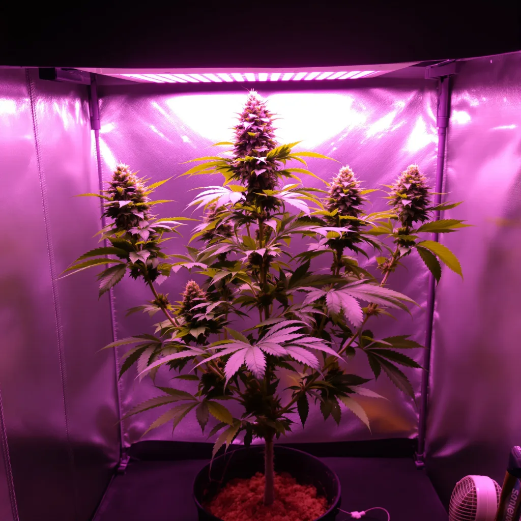American Kush 76% Indica / 24% Sativa — Blüte mit sichtbaren Trichomen