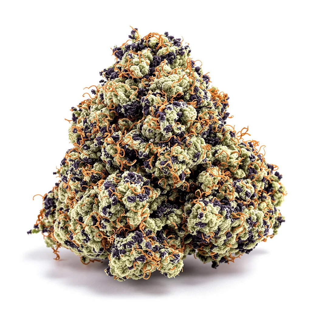 American Kush 76% Indica / 24% Sativa — Blüte mit sichtbaren Trichomen