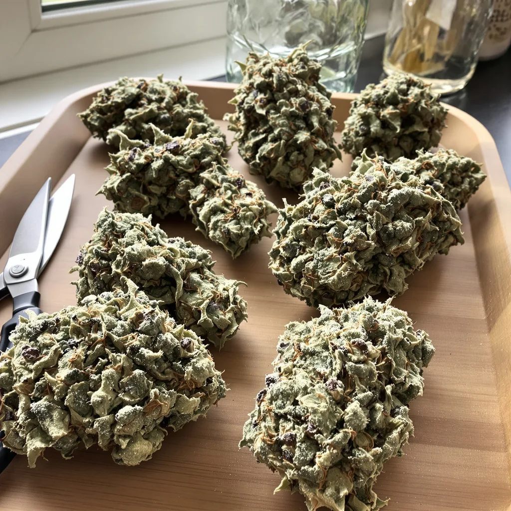 American Strain Mixpack 35% Indica / 65% Sativa — Blüte mit sichtbaren Trichomen