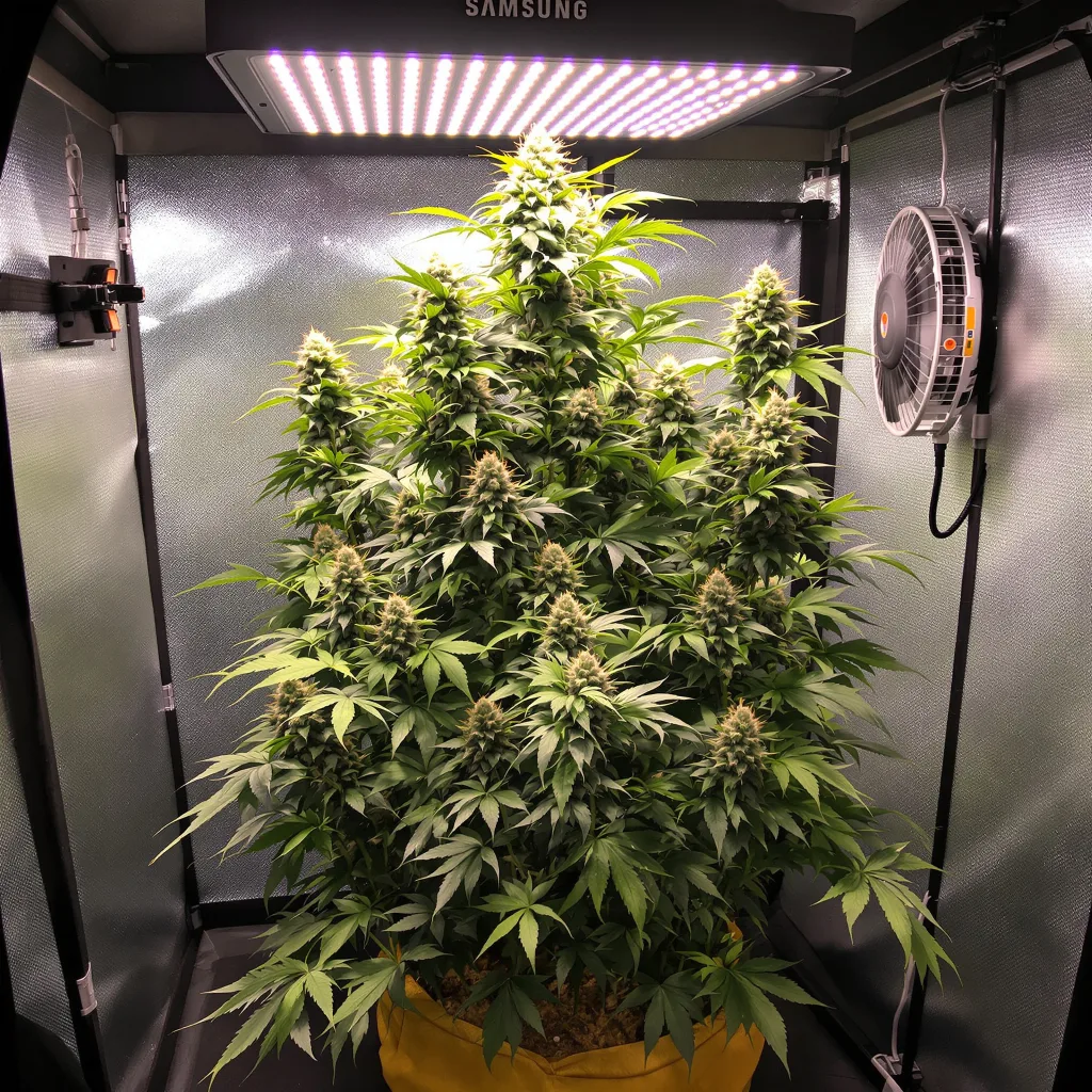 Amethyst 51% Indica / 49% Sativa — Blüte mit sichtbaren Trichomen