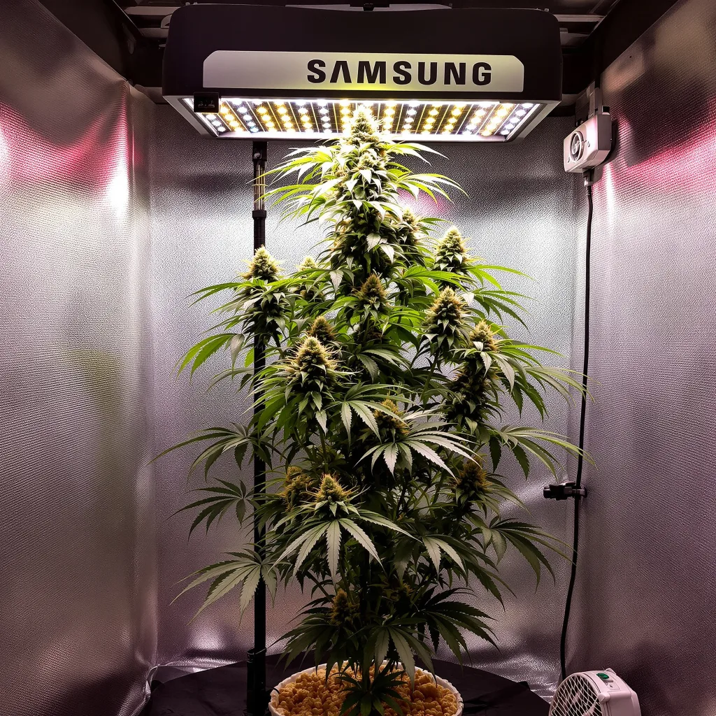 Amnesia 16% Indica / 84% Sativa — Blüte mit sichtbaren Trichomen