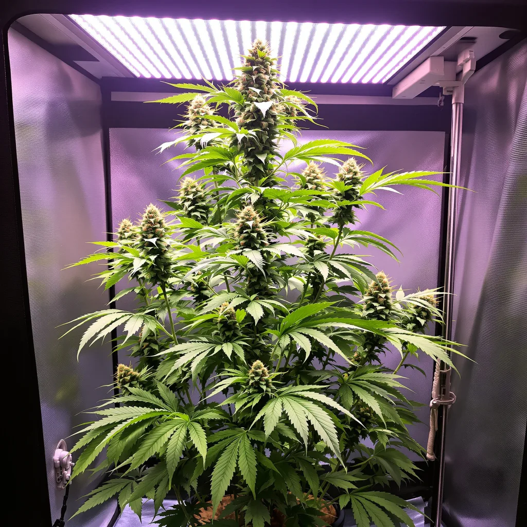 Amnesia Haze 12% Indica / 88% Sativa — Blüte mit sichtbaren Trichomen