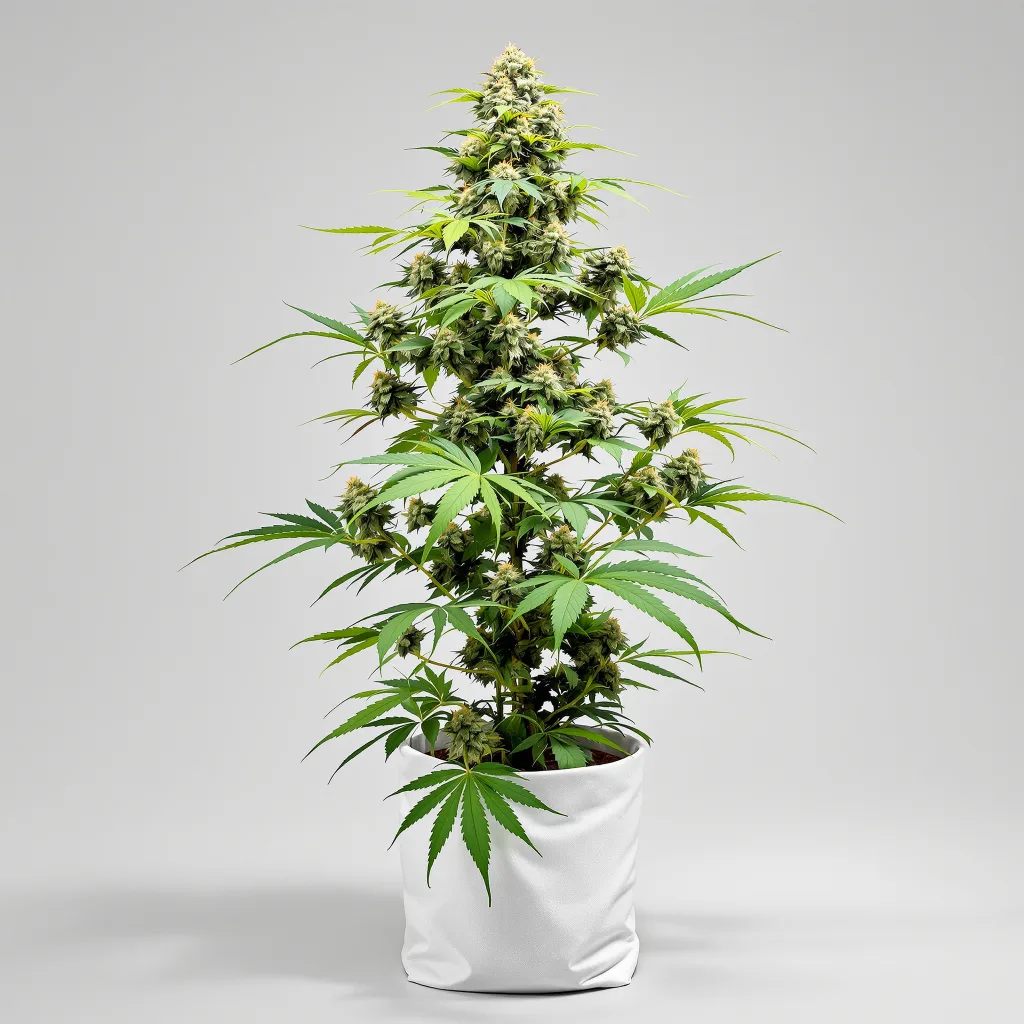 Amnesia Lemon Cannabisblüte Nahaufnahme mit ausgewogene Blütenstruktur mit eisigen Trichomen