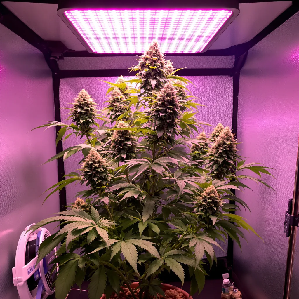 Amnesia Lemon 43% Indica / 57% Sativa — Blüte mit sichtbaren Trichomen