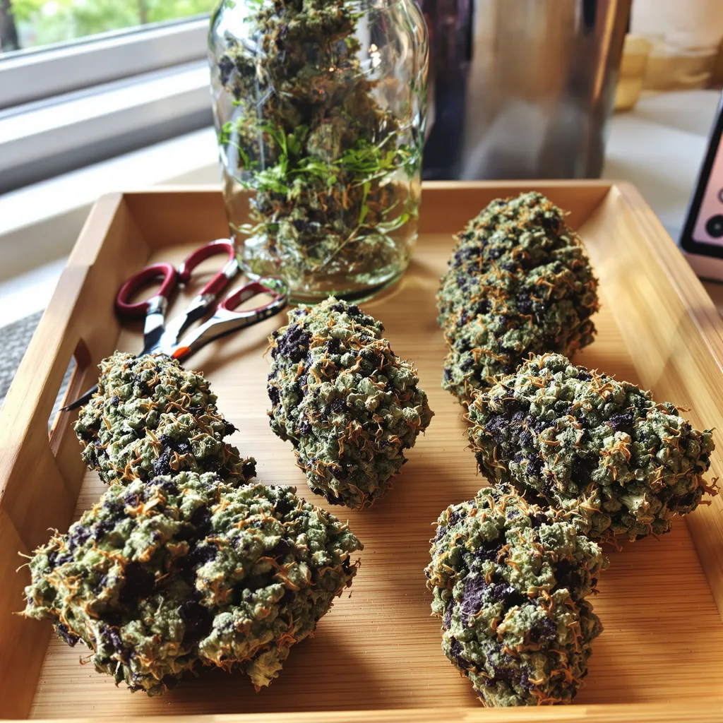 Angel OG 89% Indica / 11% Sativa — Blüte mit sichtbaren Trichomen