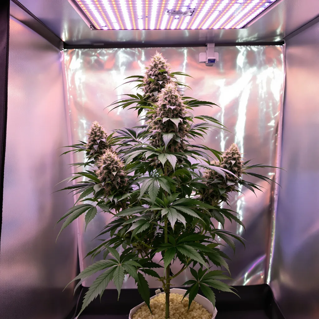 Angel OG 89% Indica / 11% Sativa — Blüte mit sichtbaren Trichomen
