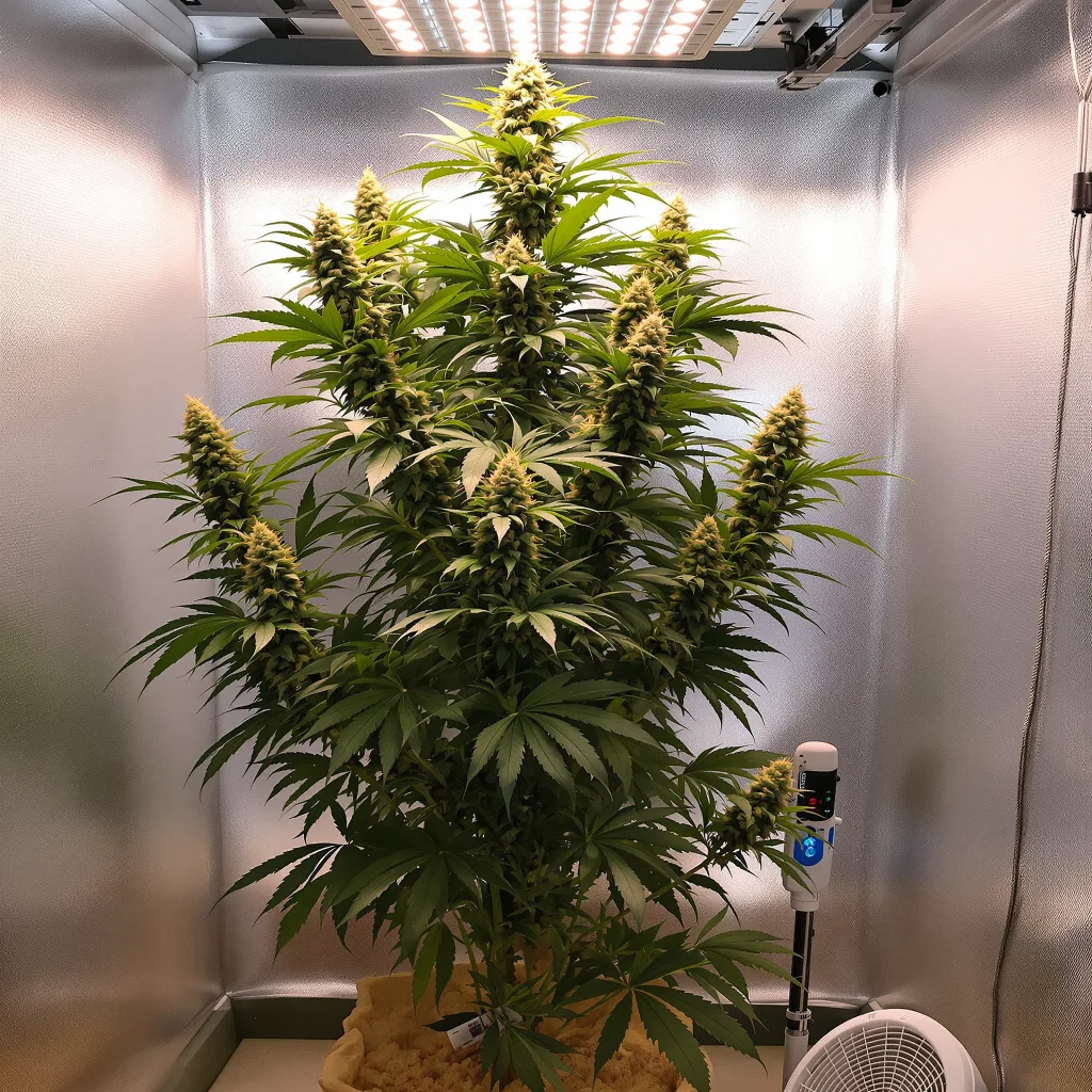 Apollo 13 5% Indica / 95% Sativa — Blüte mit sichtbaren Trichomen