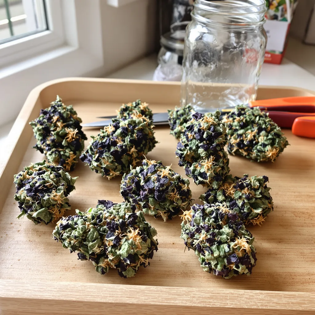 Aspen OG 86% Indica / 14% Sativa — Blüte mit sichtbaren Trichomen