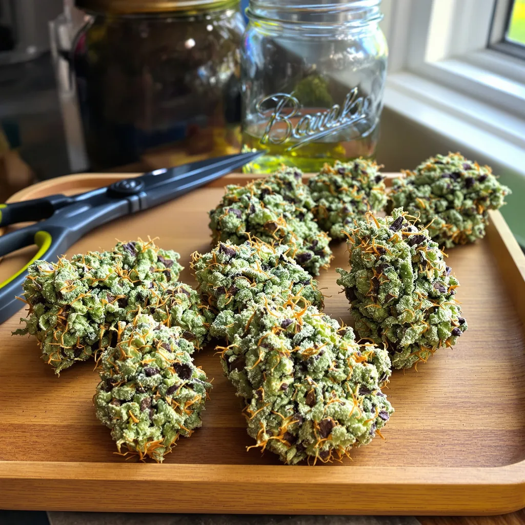 Atomic Northern Lights 60% Indica / 40% Sativa — Blüte mit sichtbaren Trichomen