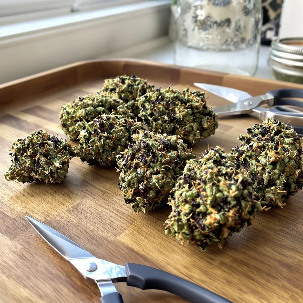 Badazz Rolex 77% Indica / 23% Sativa — Blüte mit sichtbaren Trichomen