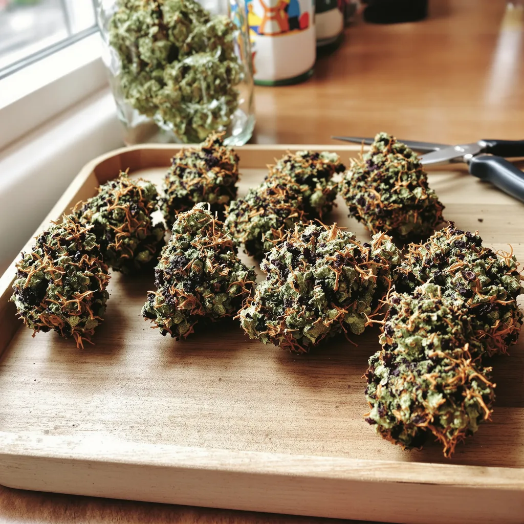 Baked Apple 87% Indica / 13% Sativa — Blüte mit sichtbaren Trichomen
