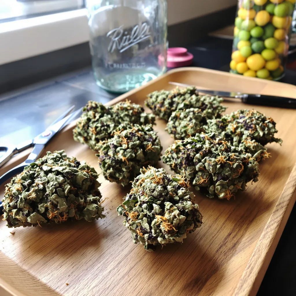 Bakerstreet 87% Indica / 13% Sativa — Blüte mit sichtbaren Trichomen