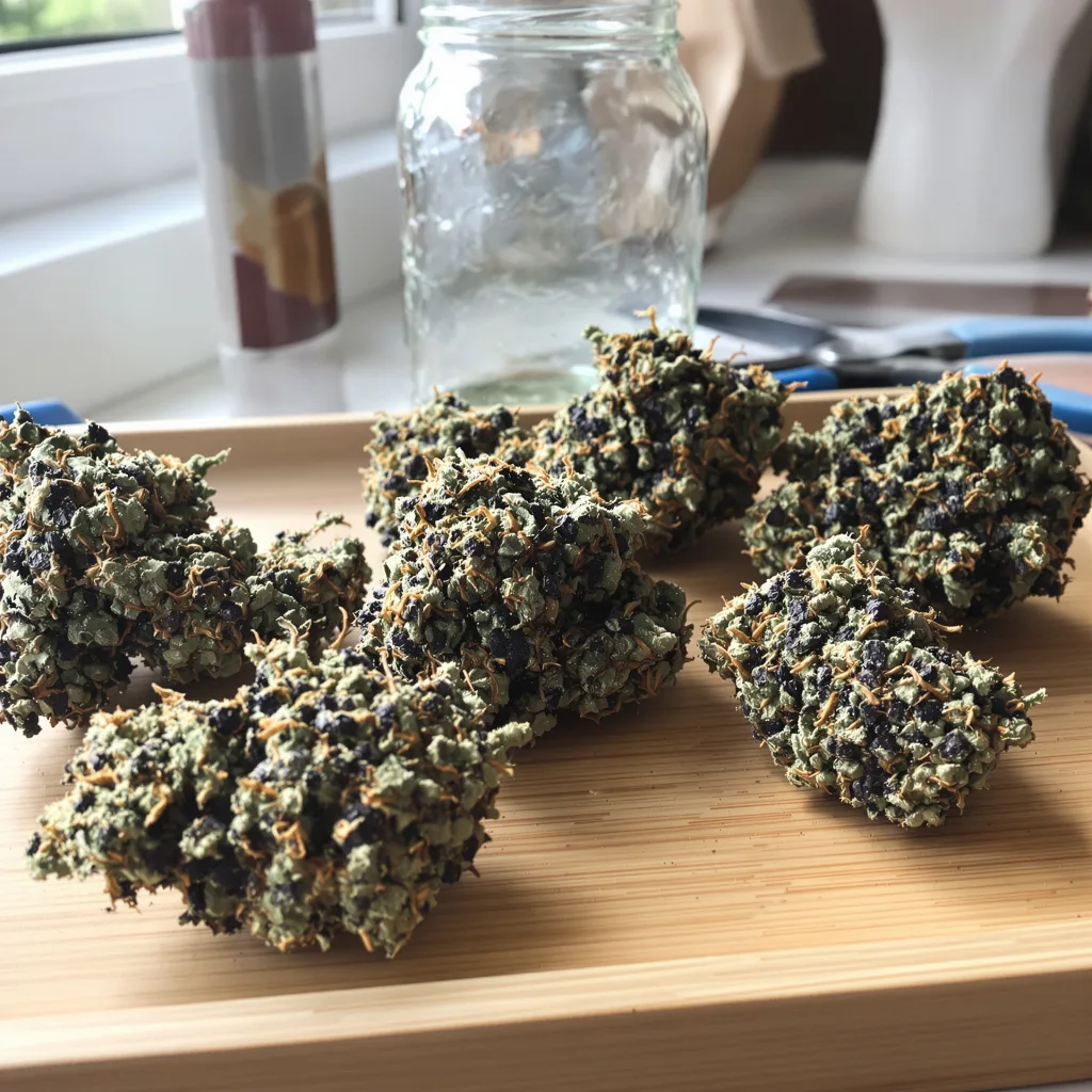 Banana Candy 67% Indica / 33% Sativa — Blüte mit sichtbaren Trichomen