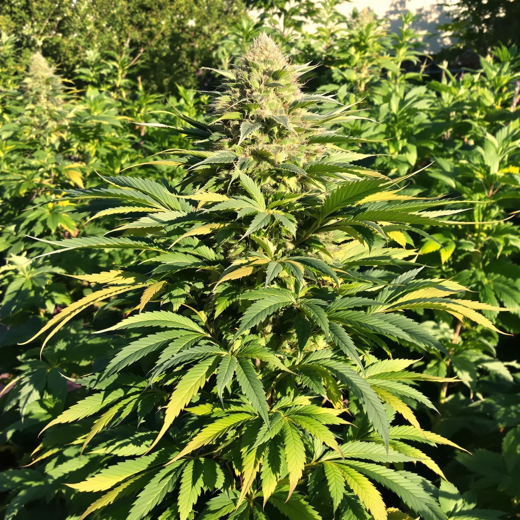 Banana Cream OG 73% Indica / 27% Sativa — Blüte mit sichtbaren Trichomen