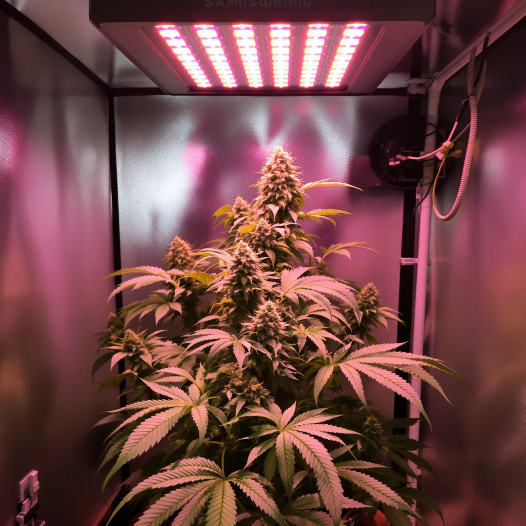 Banana Diesel 70% Indica / 30% Sativa — Blüte mit sichtbaren Trichomen