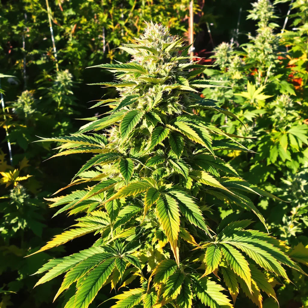 Banana Diesel 70% Indica / 30% Sativa — Blüte mit sichtbaren Trichomen