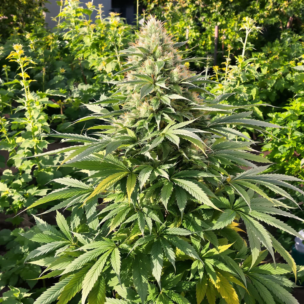 Banana Kush 76% Indica / 24% Sativa — Blüte mit sichtbaren Trichomen