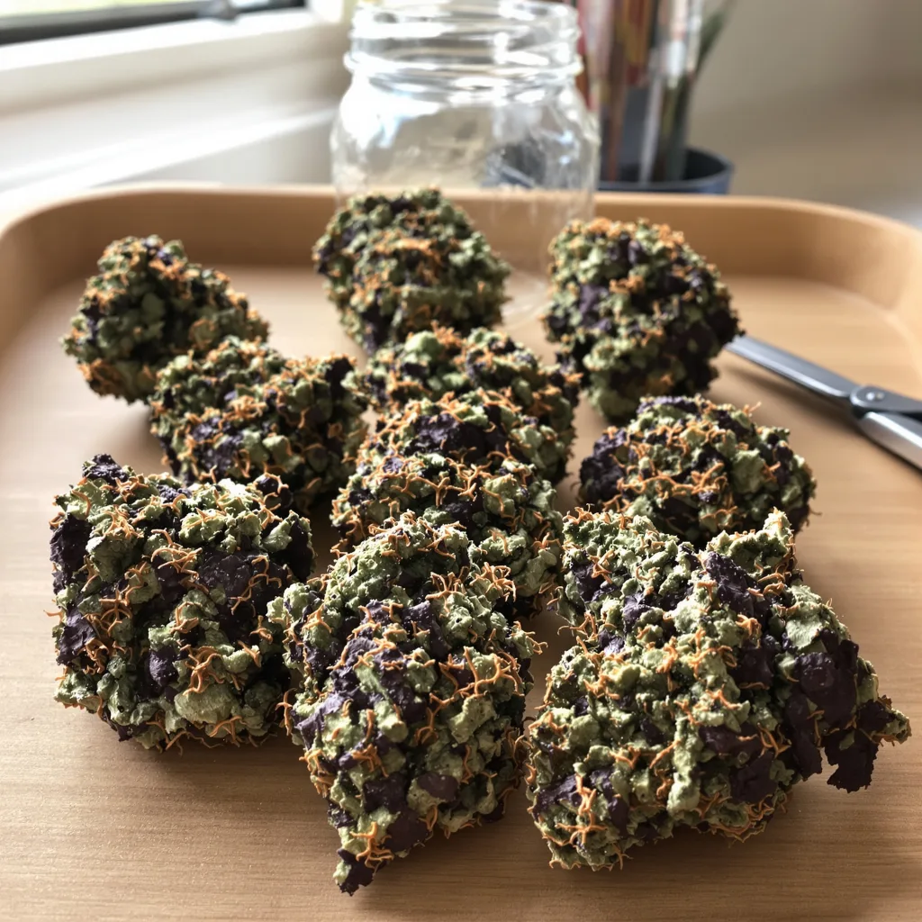 Banana OG 76% Indica / 24% Sativa — Blüte mit sichtbaren Trichomen