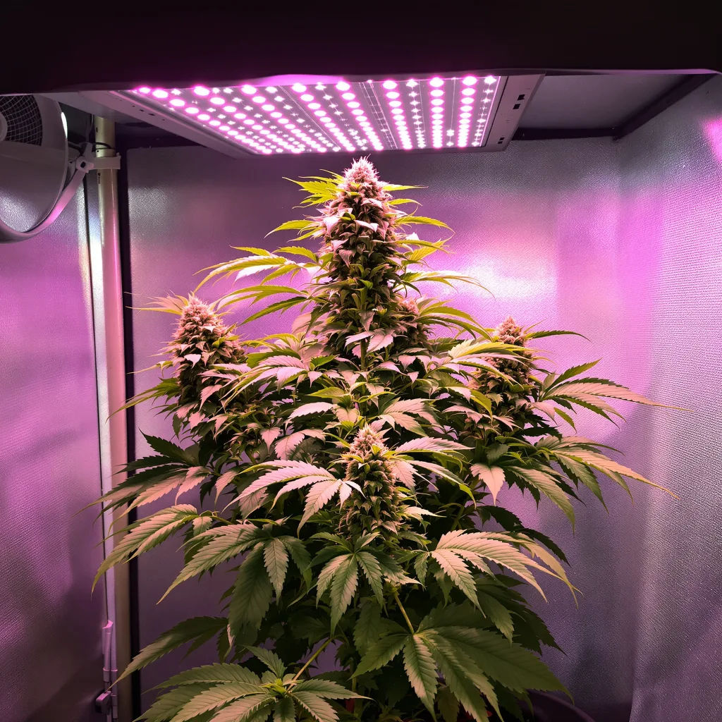 Banana OG 76% Indica / 24% Sativa — Blüte mit sichtbaren Trichomen